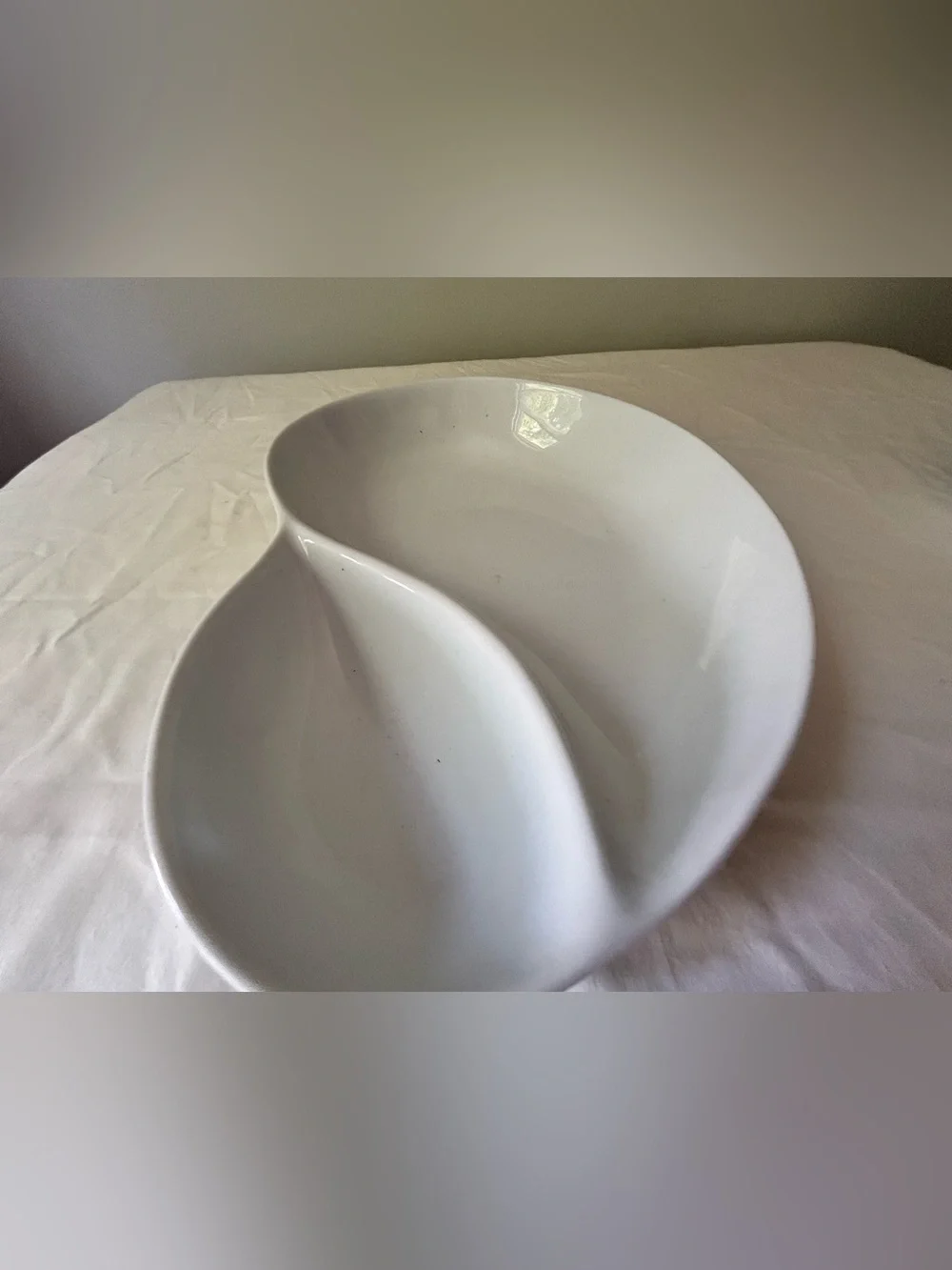 Crate & Barrel White Double-Section Ceramic Serving Platter